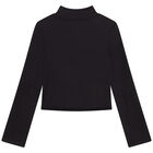 Girls Black Logo Long Sleeve Top, 1, hi-res