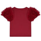 Girls Burgundy Tulle Sleeve T-Shirt, 3, hi-res