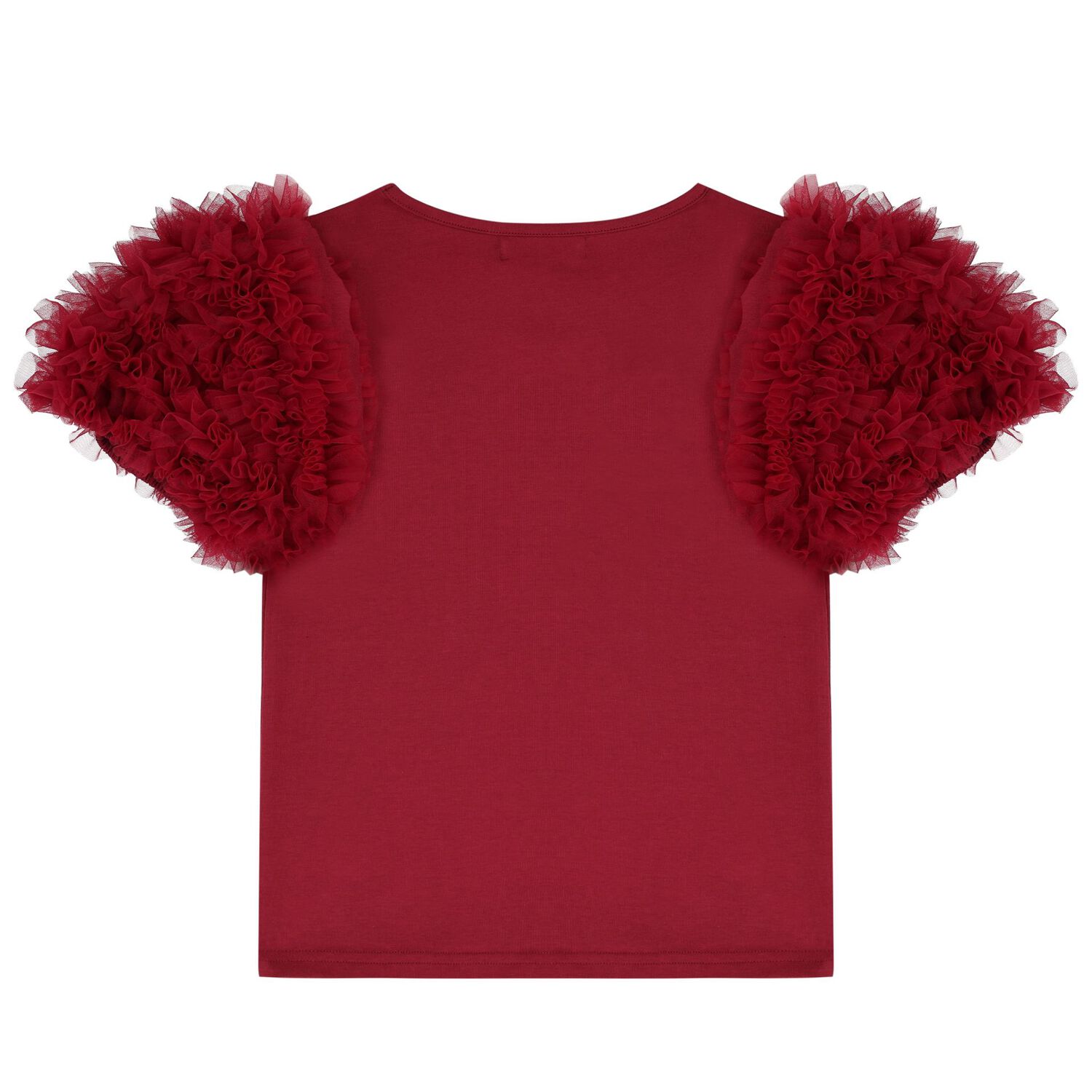 Girls Burgundy Tulle Sleeve T-Shirt, 3, hi-res