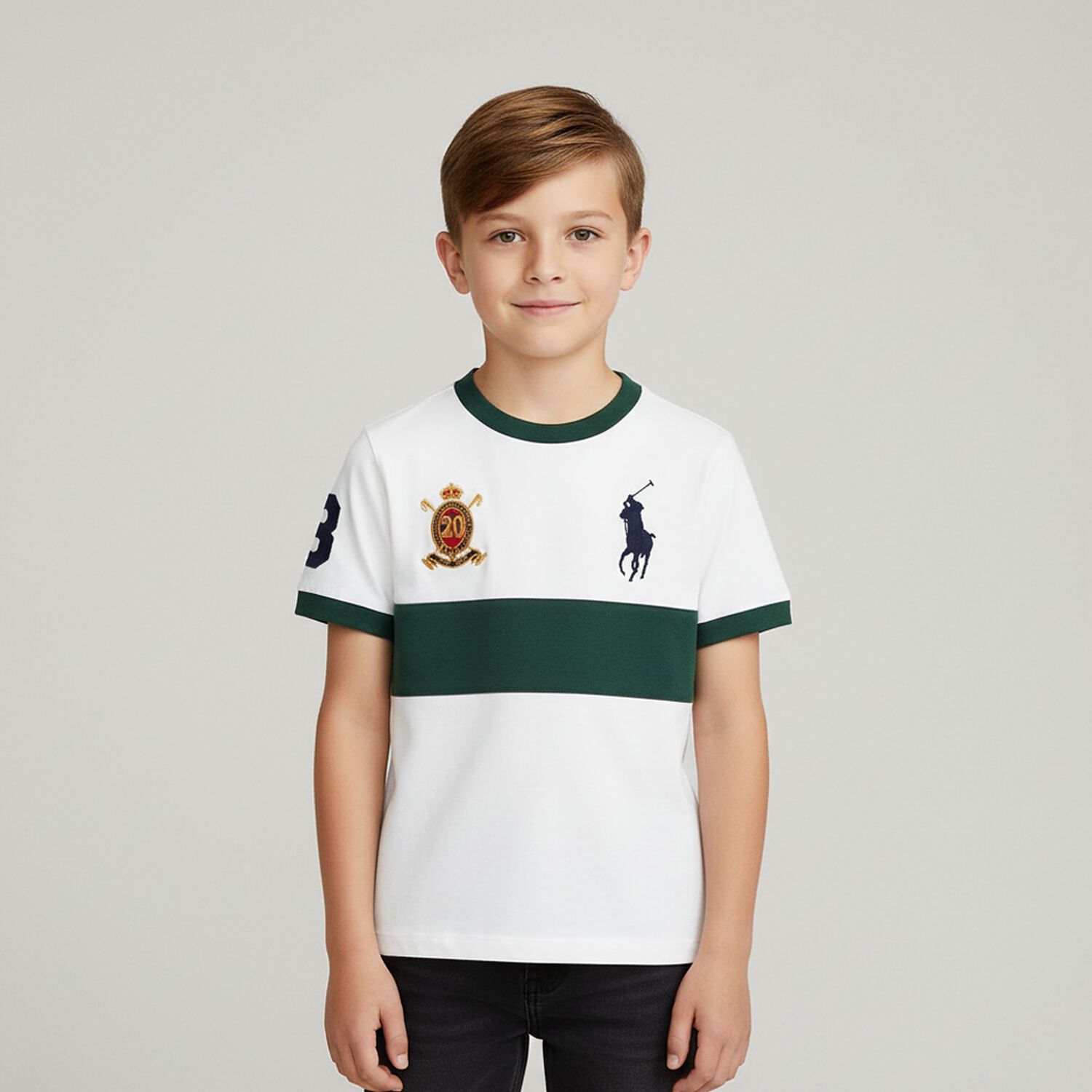 Boys White & Green Logo T-Shirt, 1, hi-res