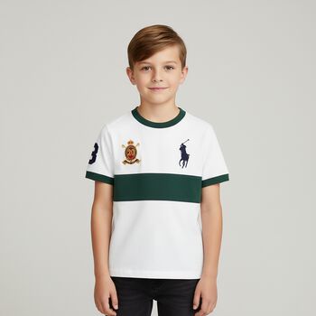 Boys White & Green Logo T-Shirt