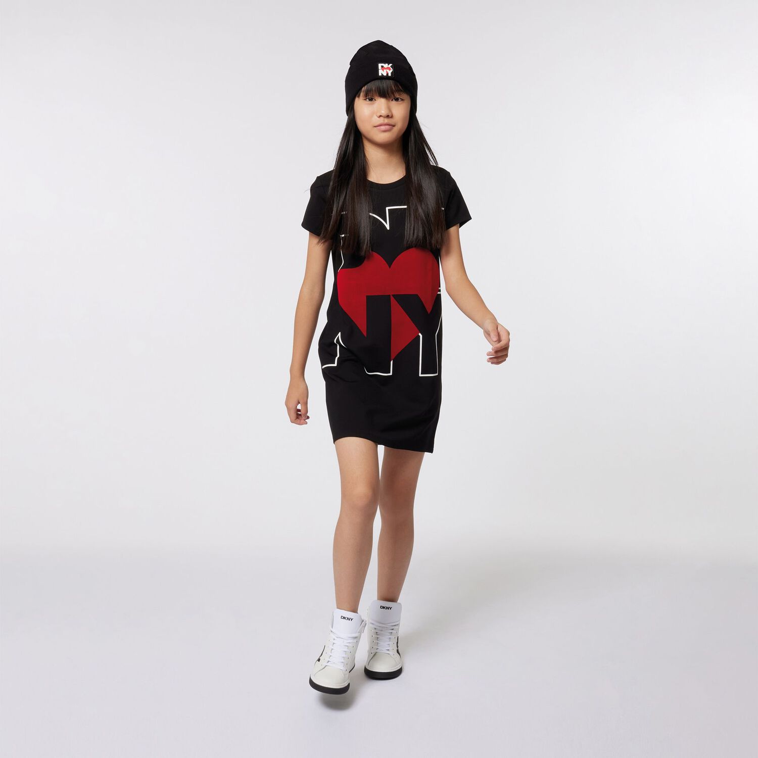 Girls Black Logo Dress, 1, hi-res
