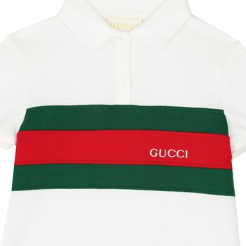 Younger Girls White Web Striped Polo Dress