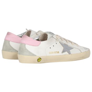Girls Ivory & Silver Logo Trainers