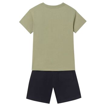 Boys Navy Blue & Green Shorts Set