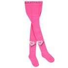 Girls Pink Logo Heart Tights, 1, hi-res