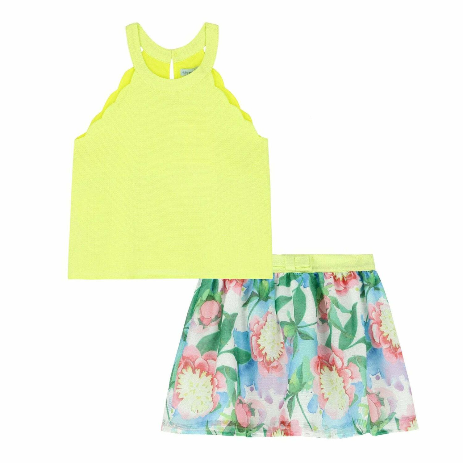 Girls Yellow Floral Skirt Set, 1, hi-res