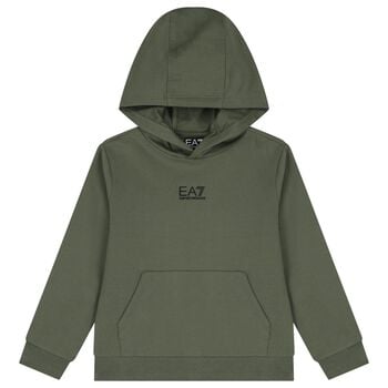 Boys Green Logo Hooded Top