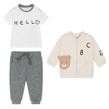 Baby Boys Grey & Beige Tracksuit Set