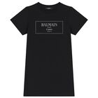 Girls Black Logo Dress, 1, hi-res
