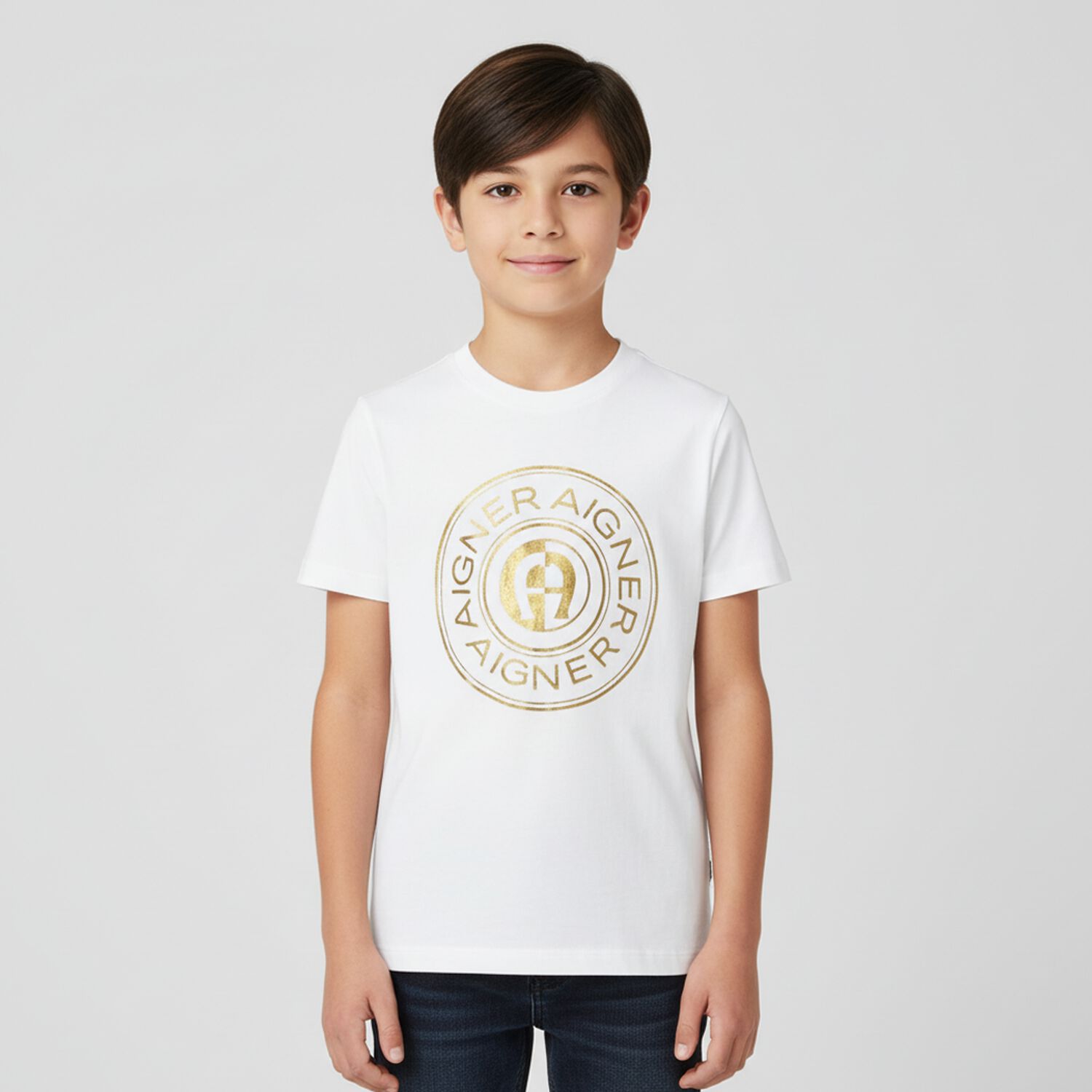 Boys White & Gold Logo T-Shirt, 1, hi-res