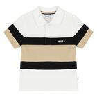 Younger Boys White, Black & Beige Logo Polo Shirt, 1, hi-res