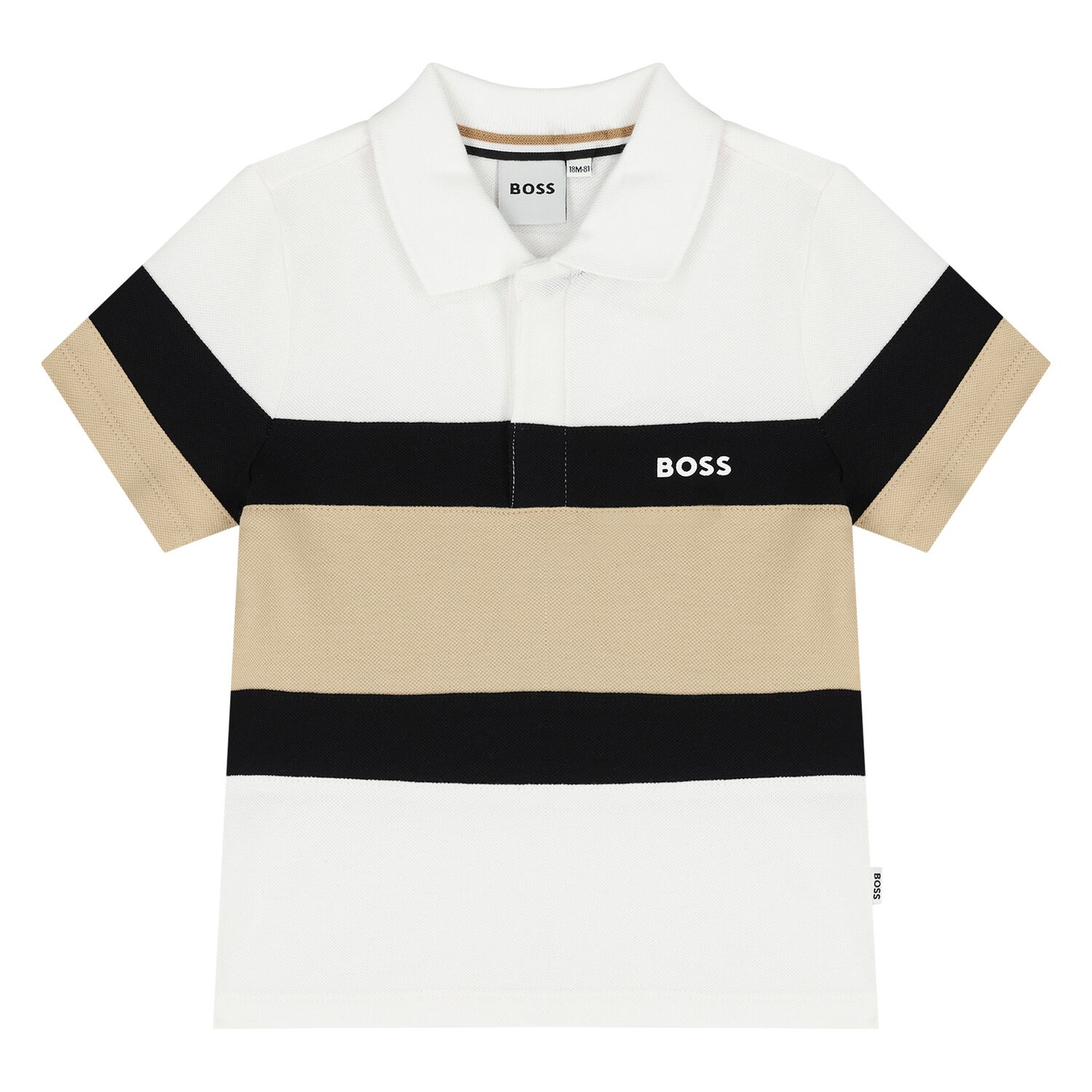 Younger Boys White, Black & Beige Logo Polo Shirt, 1, hi-res