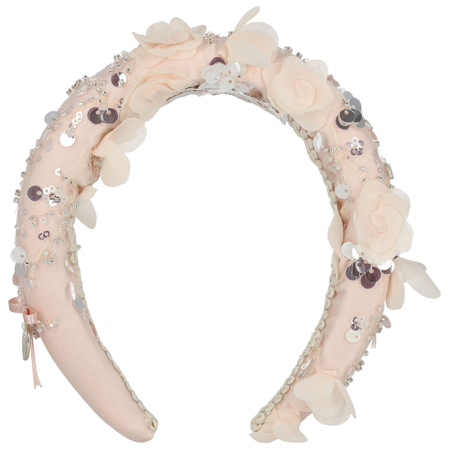 Girls Pink Sequin & Flower Headband, 1, hi-res