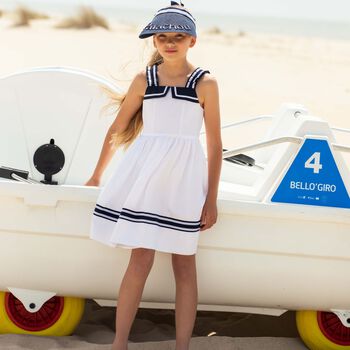 Girls White and Navy Blue Dress