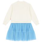 Girls Ivory & Blue Tulle Dress, 1, hi-res