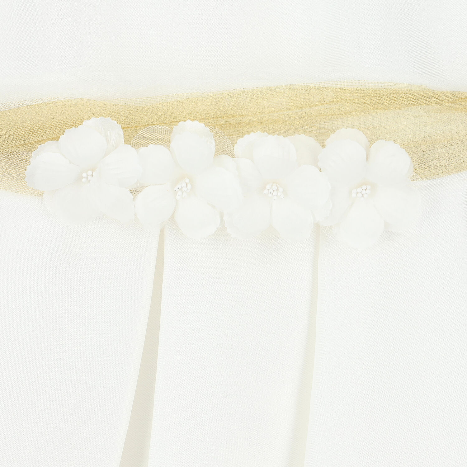 Girls White & Gold Flower Satin Dress, 1, hi-res