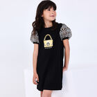 Girls Black Logo Bag Dress, 2, hi-res