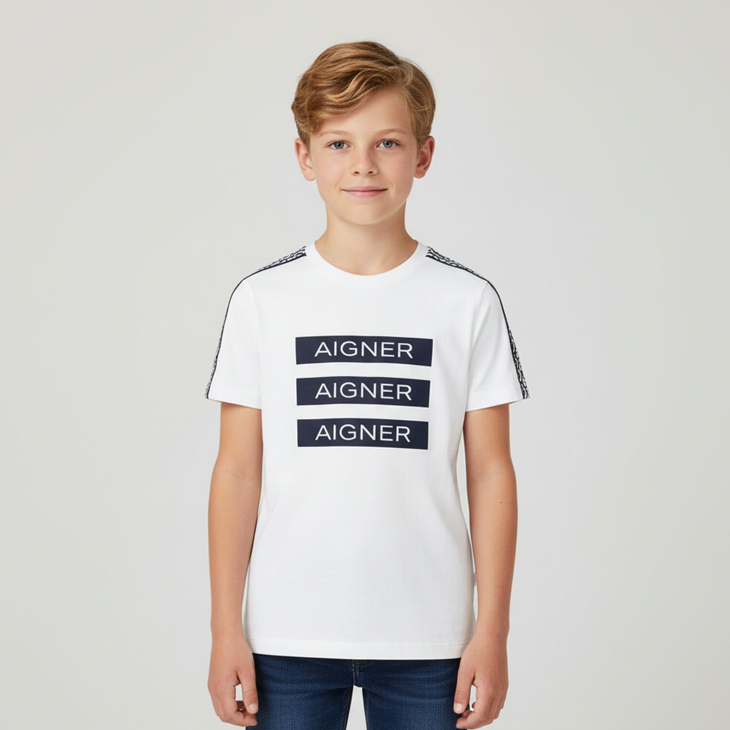 Boys White Logo T-shirt, 2, hi-res