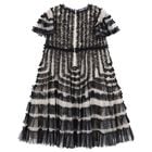 Girls Black & Beige Ruffled Tulle Dress, 1, hi-res