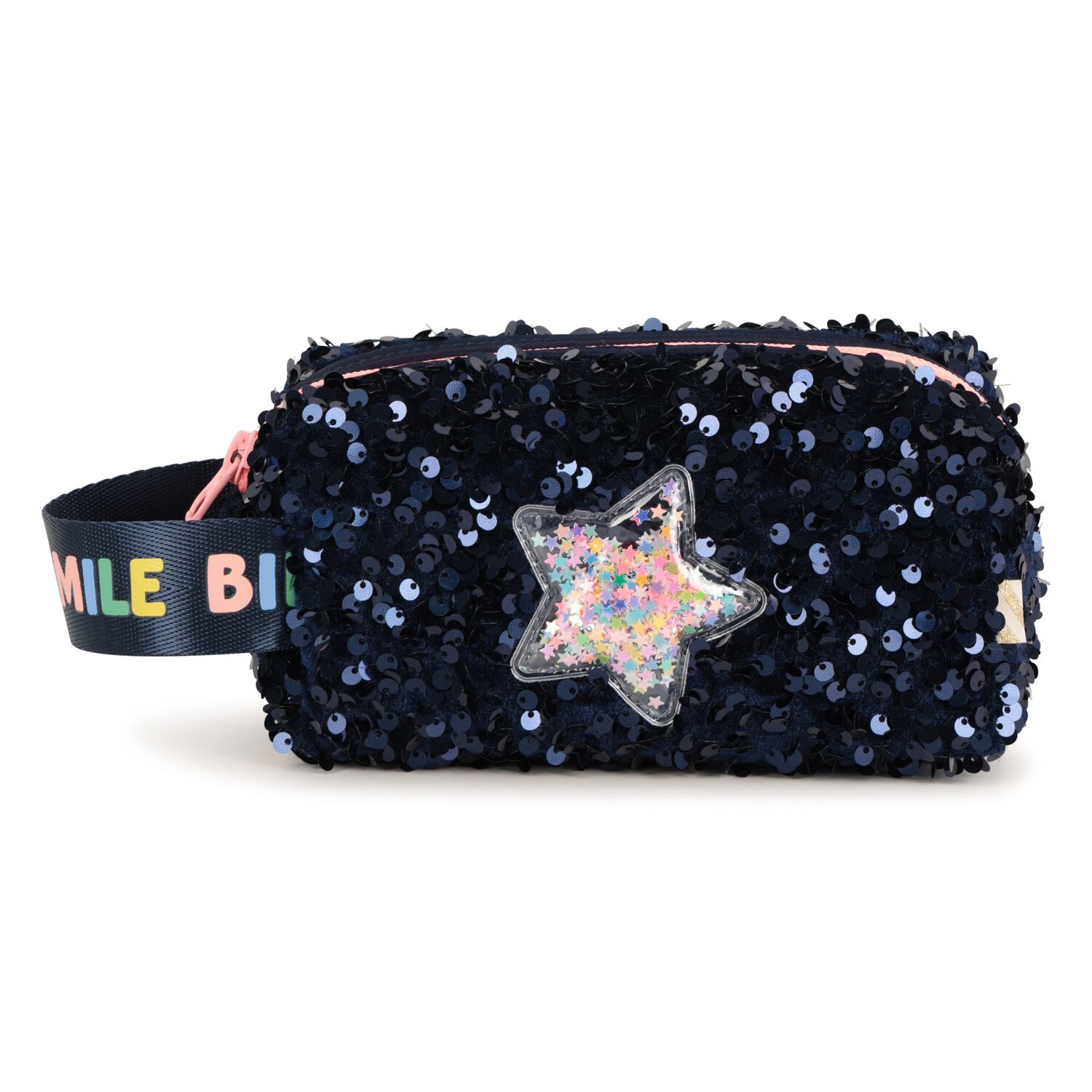 Girls Navy Blue Sequin Pencil Case , 1, hi-res