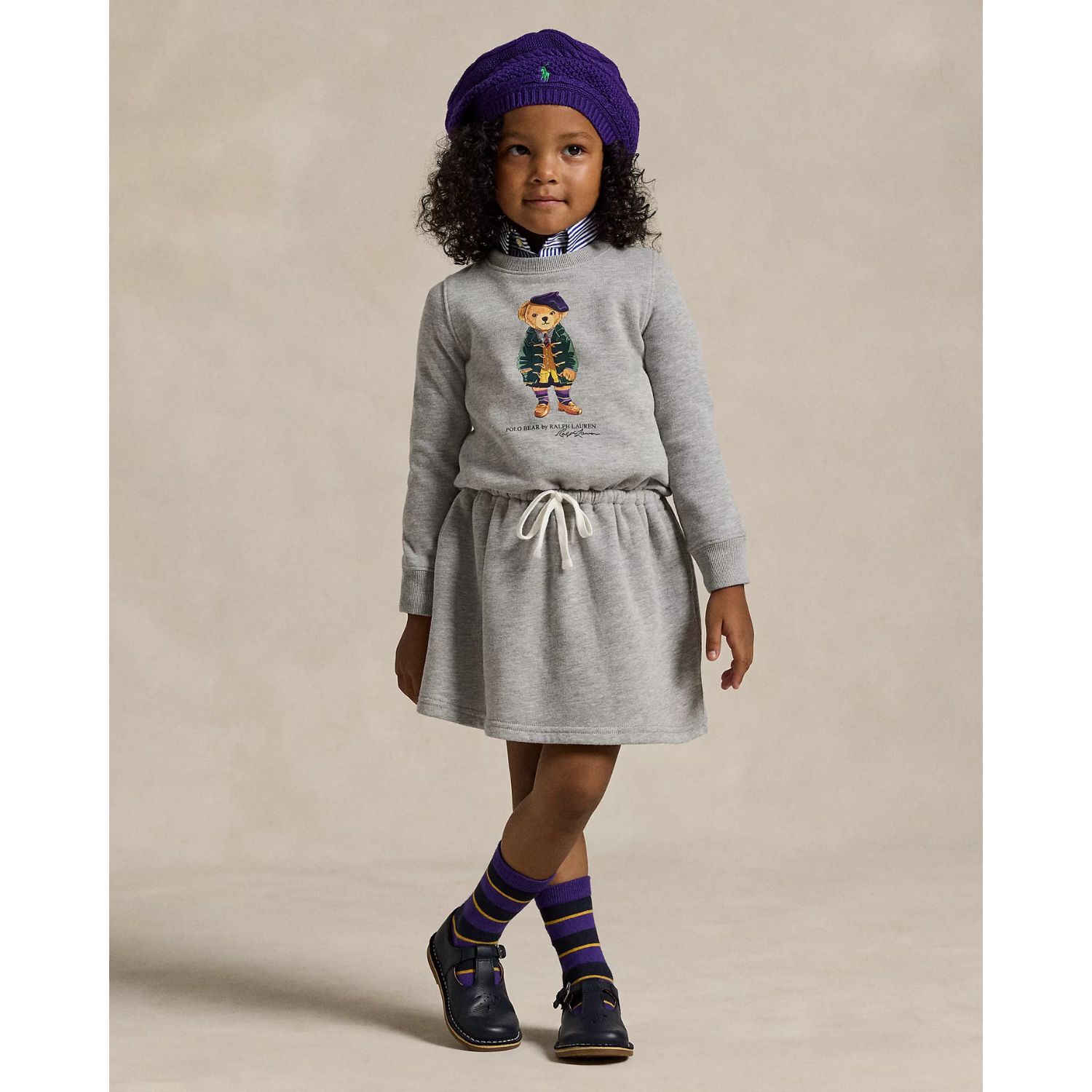 Girls Grey Polo Bear Dress, 1, hi-res image number null