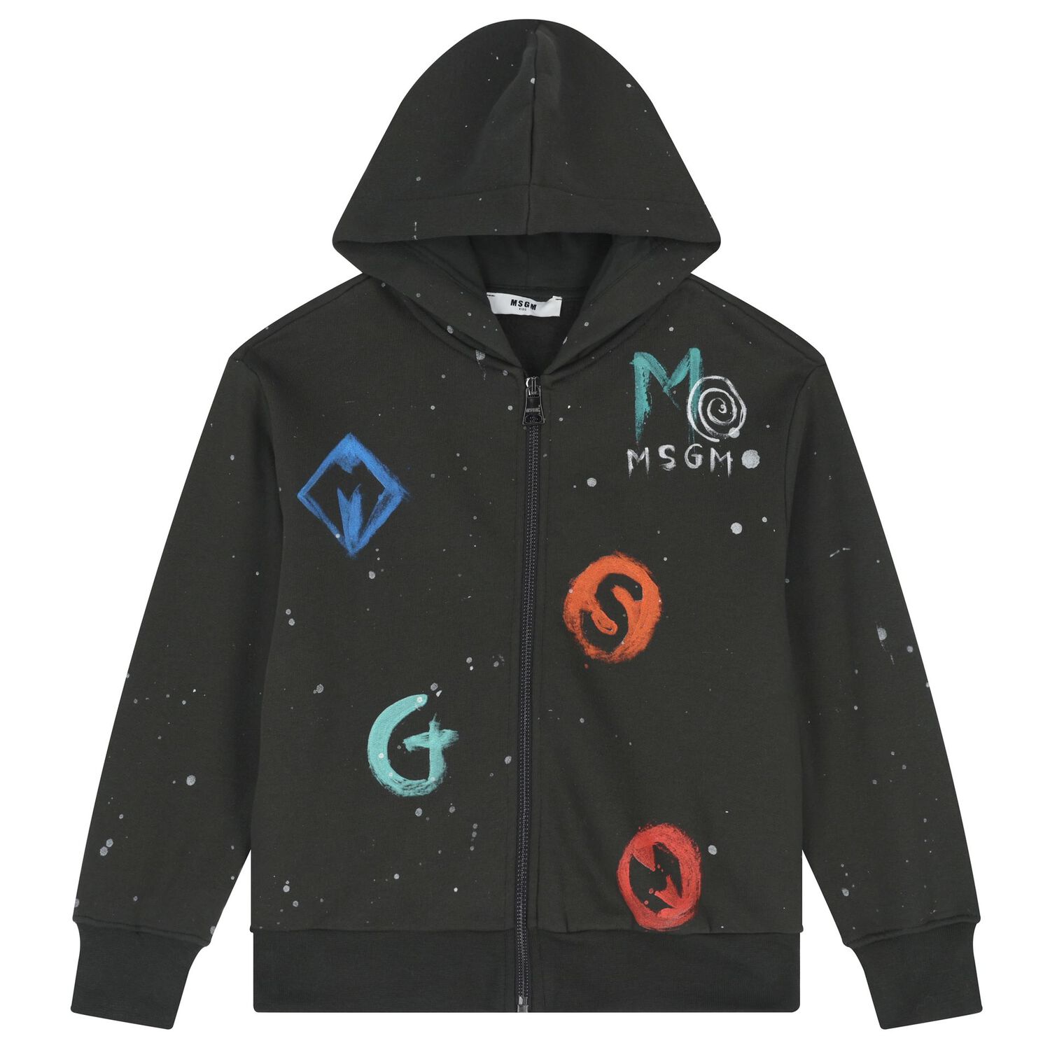 Black Logo Hooded Zip Up Top, 1, hi-res