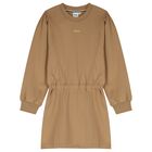 Girls Beige Logo Dress, 1, hi-res