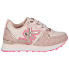 Girls Pink & Gold Logo Trainers, 1, hi-res