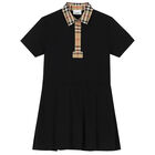 Girls Black Checkered Polo Dress, 2, hi-res