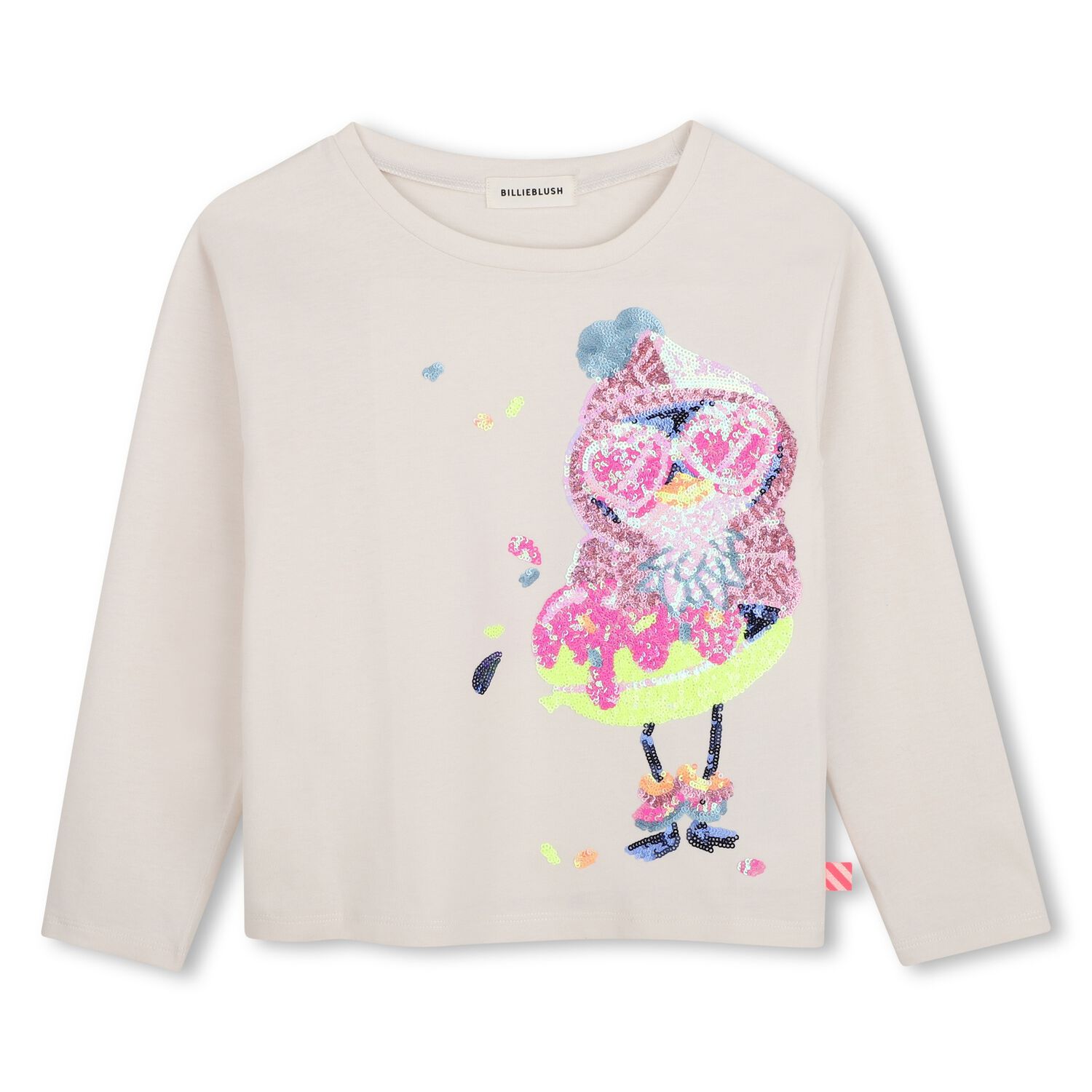 Girls Ivory Sequin Bird Long Sleeve Top, 1, hi-res