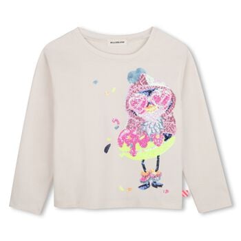 Girls Ivory Sequin Bird Long Sleeve Top
