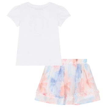 Girls White & Pink Chiffon Skirt Set