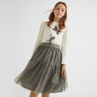 Girls Grey Flower Tulle Skirt, 1, hi-res
