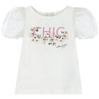 Girls Ivory Embellished T-Shirt, 1, hi-res