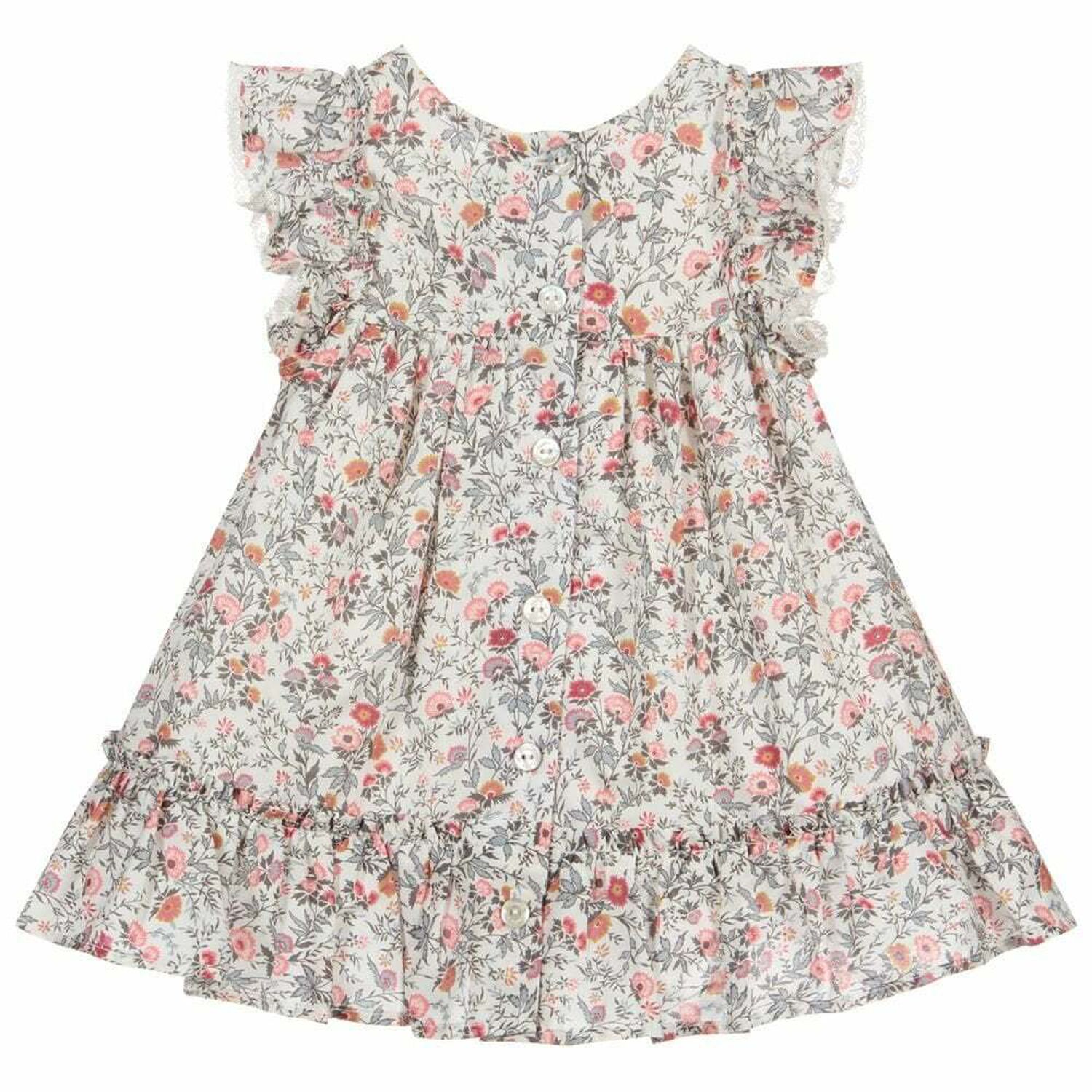 Baby Girls Ivory Floral Dress, 1, hi-res