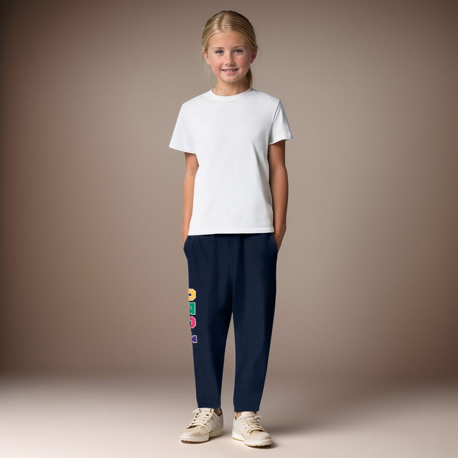 Girls Navy Blue Logo Joggers, 1, hi-res image number null