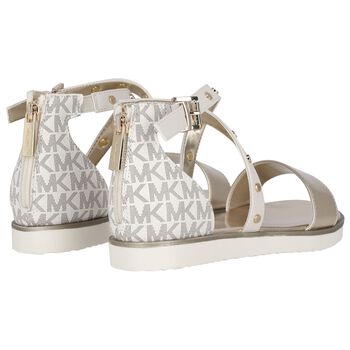 Girls Beige & Gold Logo Sandals