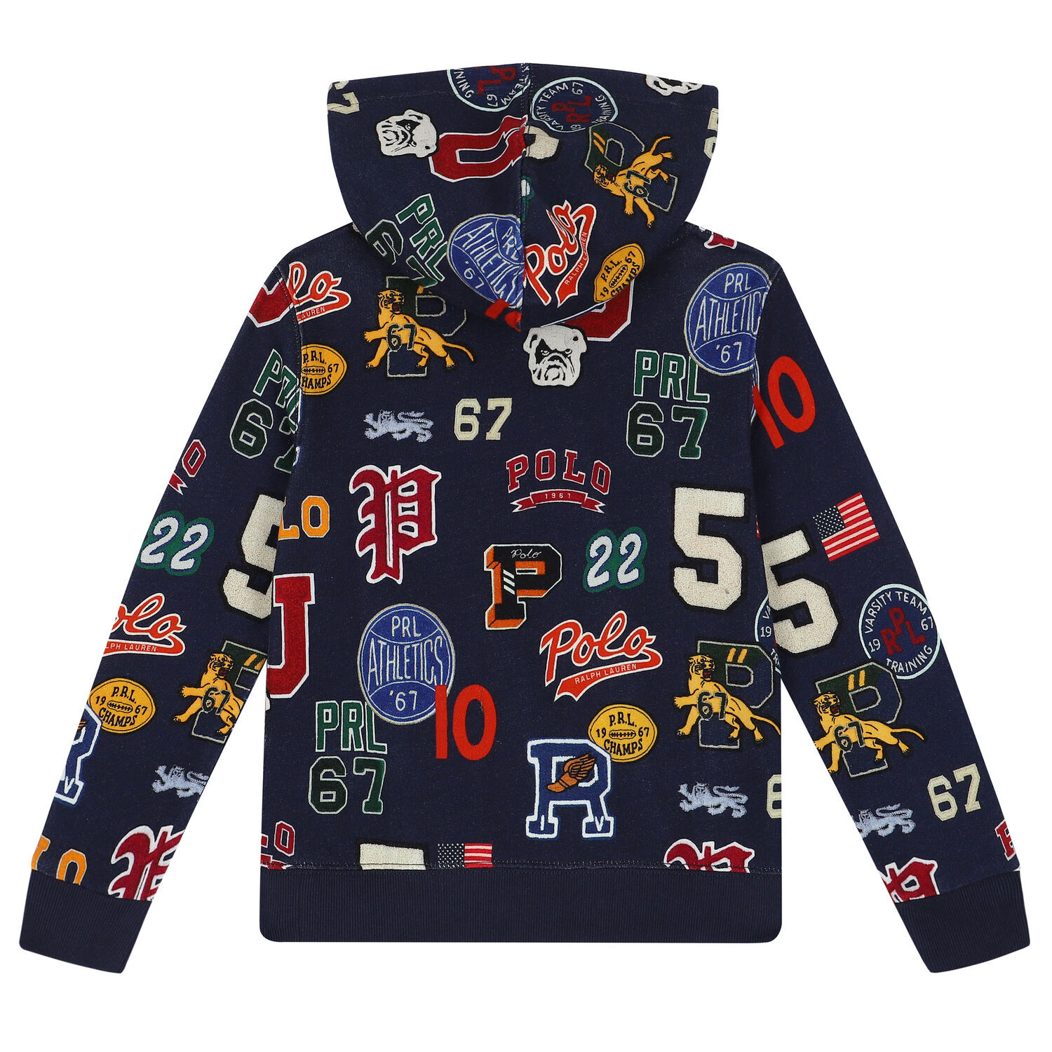 Boys Navy Logo Hooded Top, 1, hi-res