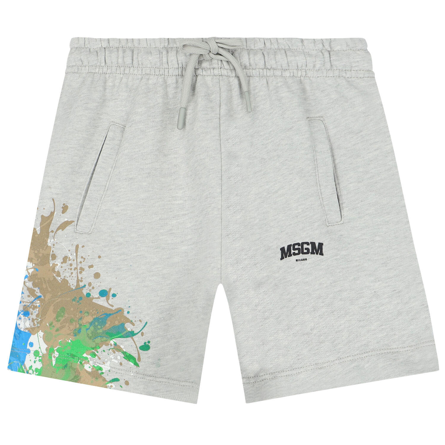 Boys Grey Paint Splatter Logo Shorts, 2, hi-res