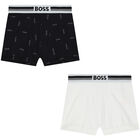 Boys White & Black Boxers (2 Pack), 1, hi-res