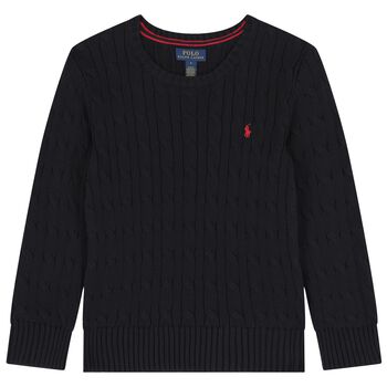Boys Black Logo Cable Knit Jumper