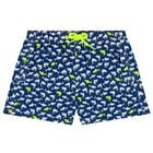 Boys Navy Blue Sharks Swim Shorts, 1, hi-res