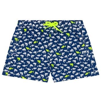 Boys Navy Blue Sharks Swim Shorts