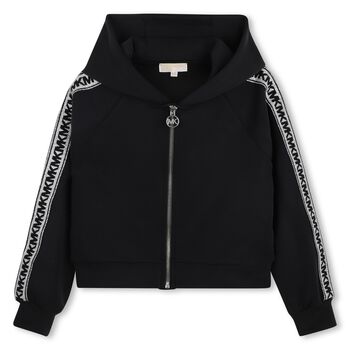Girls Black Logo Hooded Zip Up Top