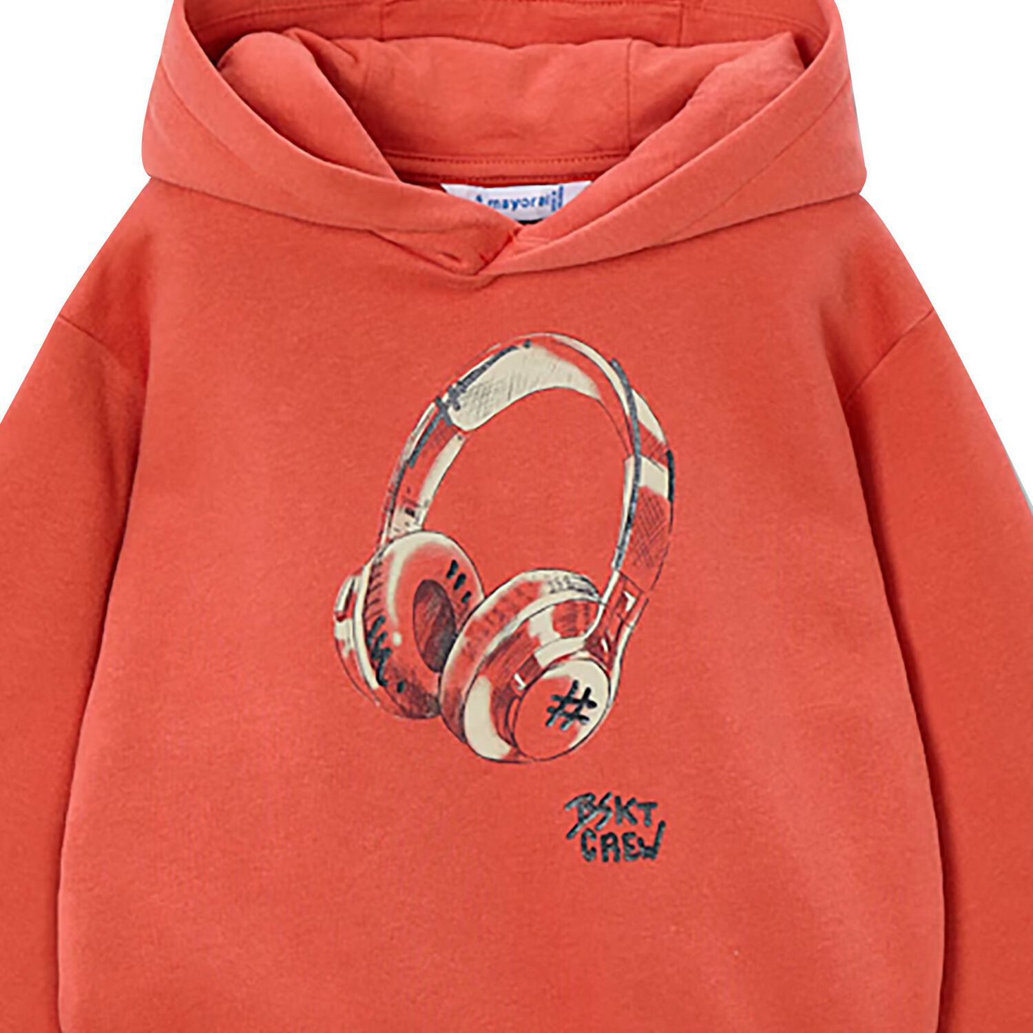 Boys Orange Headphone Hooded Top, 1, hi-res
