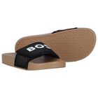 Boys Black Monogram Logo Sliders, 1, hi-res