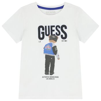Boys White Teddy Bear Logo T-Shirt