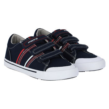 Boys Navy Logo Trainers