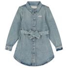 Girls Blue Logo Denim Dress, 1, hi-res